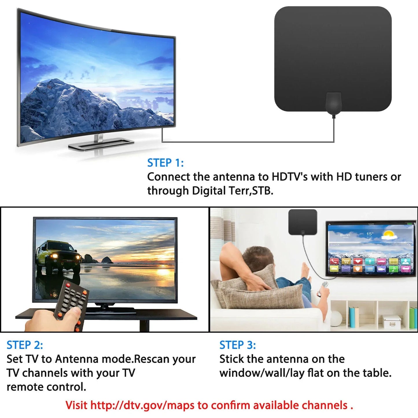 300 Miles Indoor Digital Amplified HDTV Antenna W/ Signa...