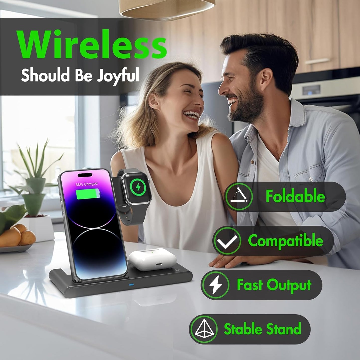 3 IN 1 Wireless Fast Charger Stand For iphone Watch And...