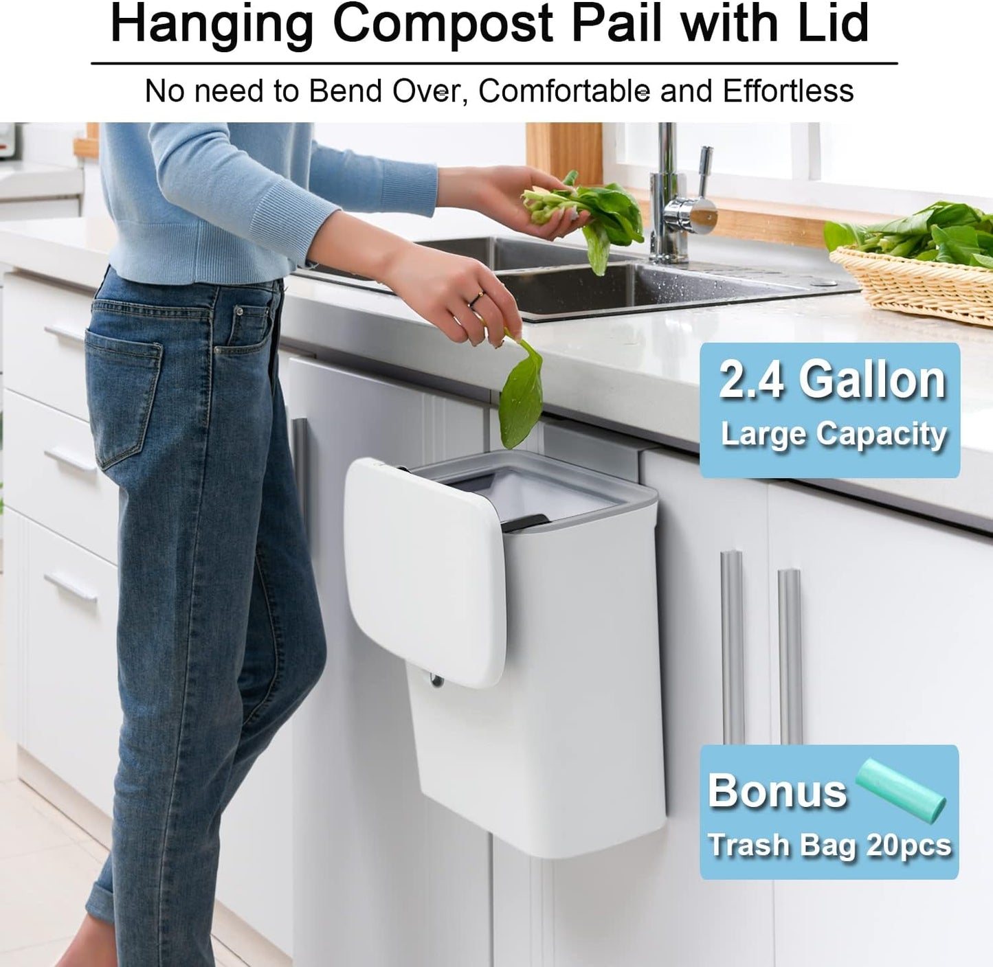 2.4 Gallon Kitchen Compost Bin For Counter Top Or Under...