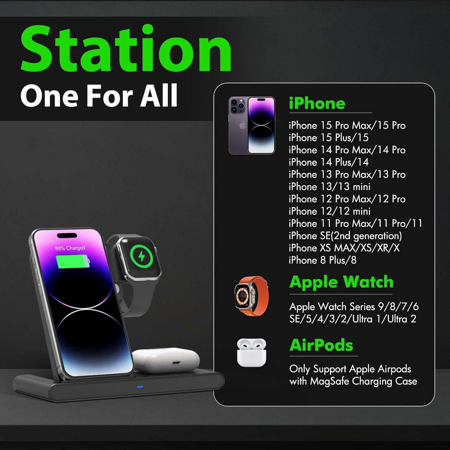 3 IN 1 Wireless Fast Charger Stand For iphone Watch And...