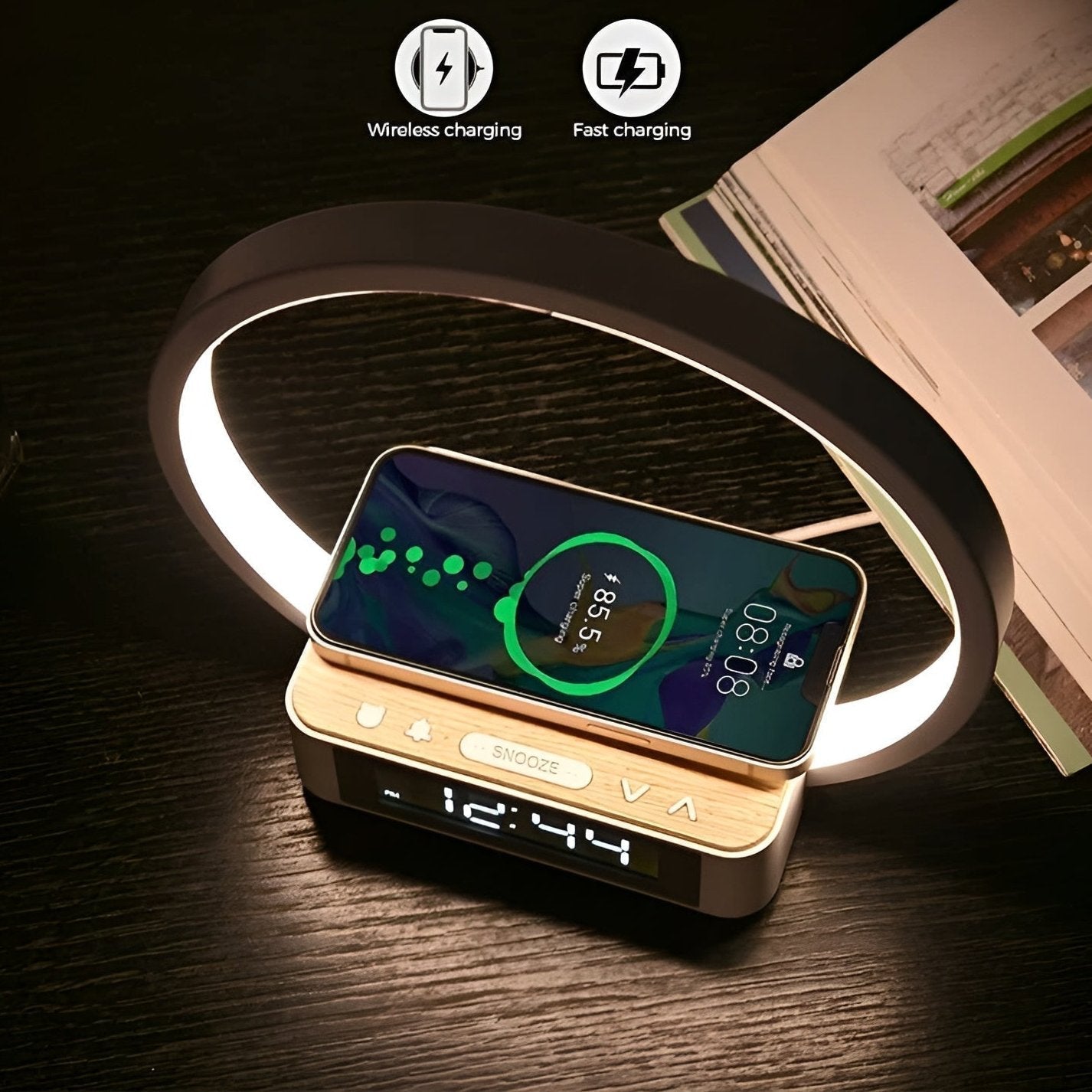 3-in-1 Table Lamp – Wireless Charging, Alarm Clock & Tou...