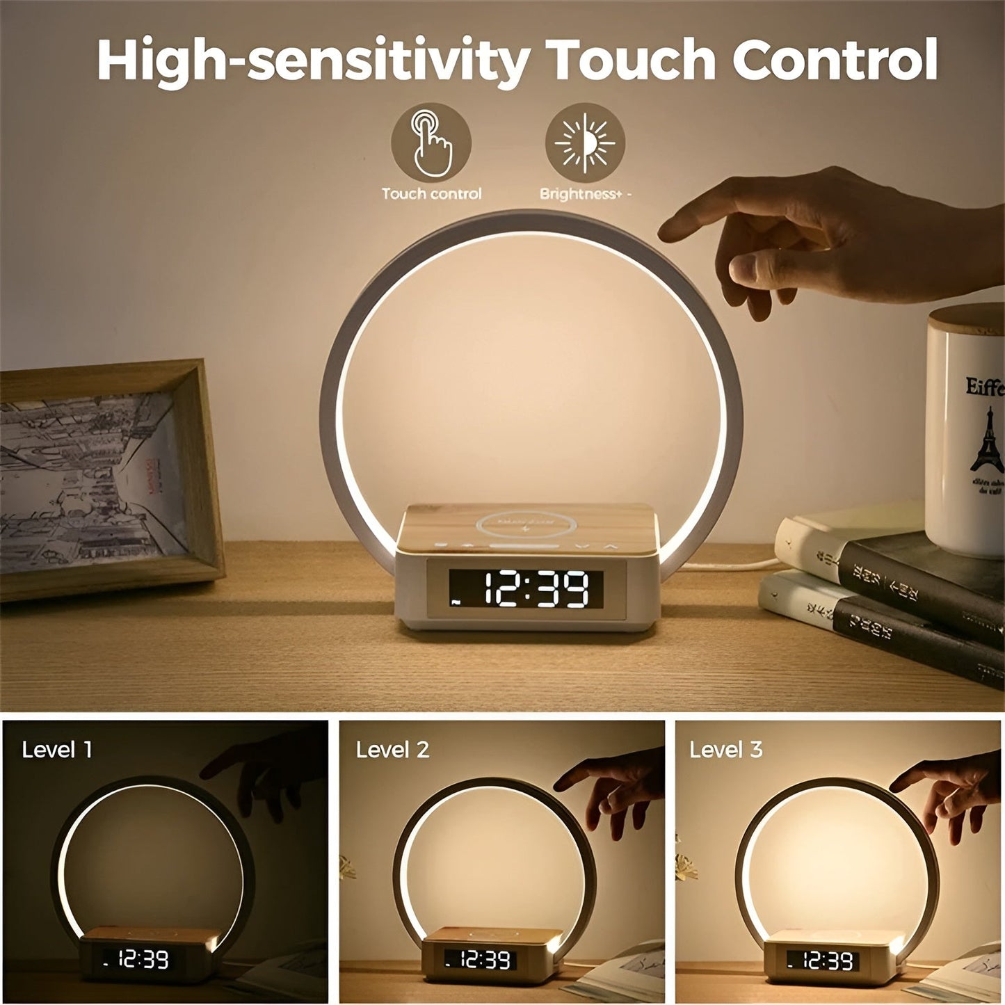 3-in-1 Table Lamp – Wireless Charging, Alarm Clock & Tou...