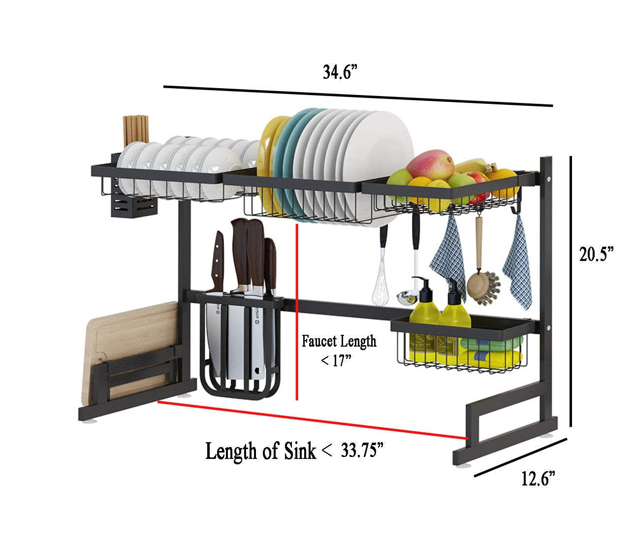 34.6" Stainless Steel Black Dish Drying Rack Over Kitche...