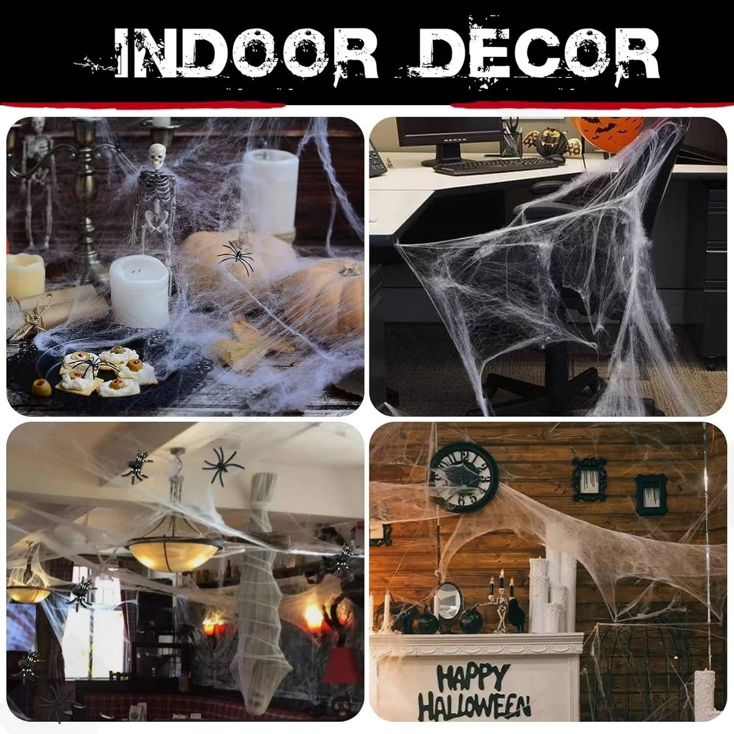 200 Sqft Spider Webs Halloween Door Decorations With Fak...