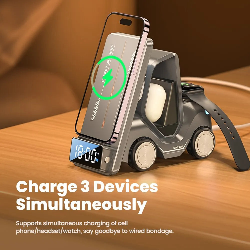 5-in-1 Forklift Design Wireless Charger with Alarm Clock...