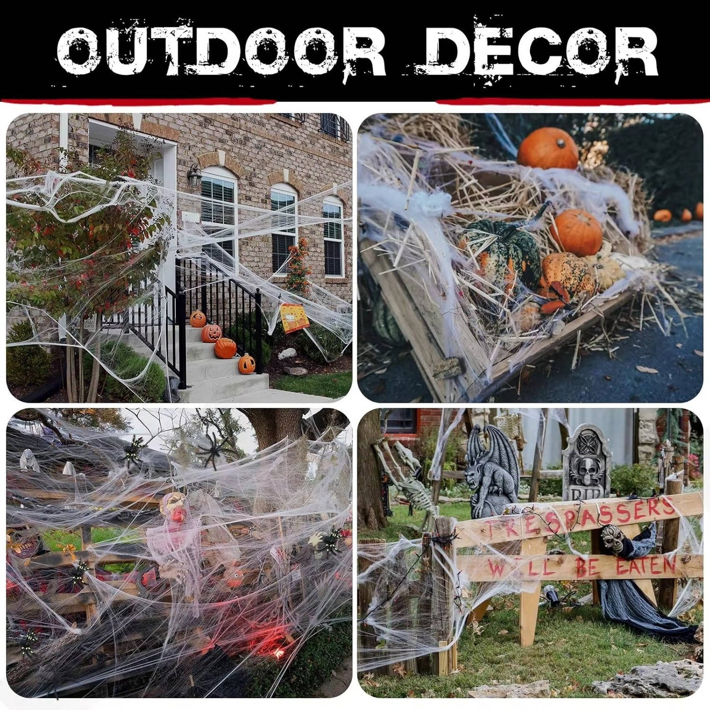 200 Sqft Spider Webs Halloween Door Decorations With Fak...
