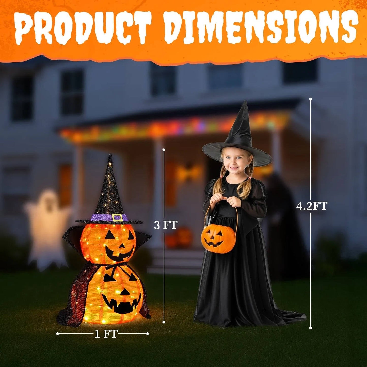 2 Pcs 3ft Halloween Collapsible Lighted In/Outdoor Pumpk...