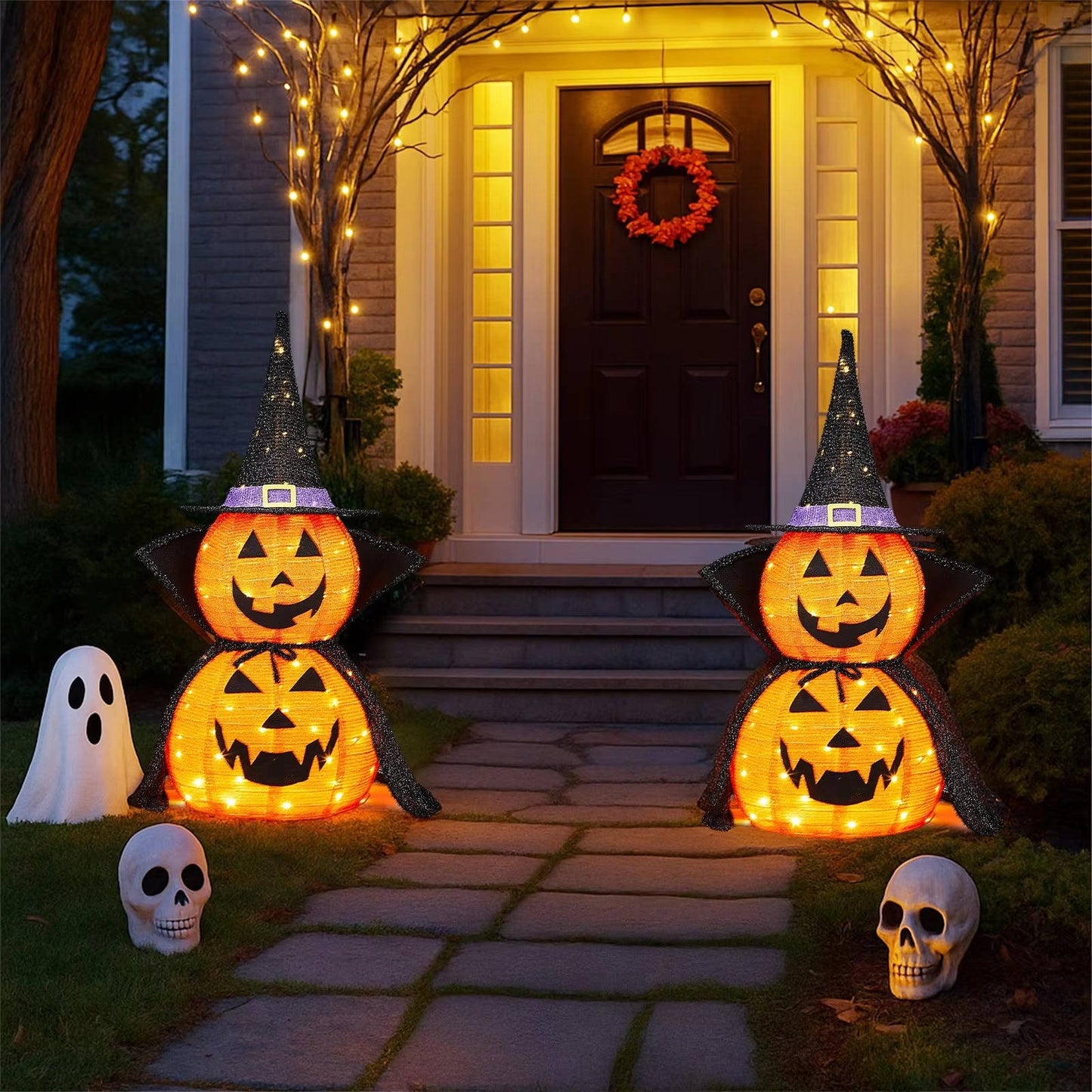 2 Pcs 3ft Halloween Collapsible Lighted In/Outdoor Pumpk...