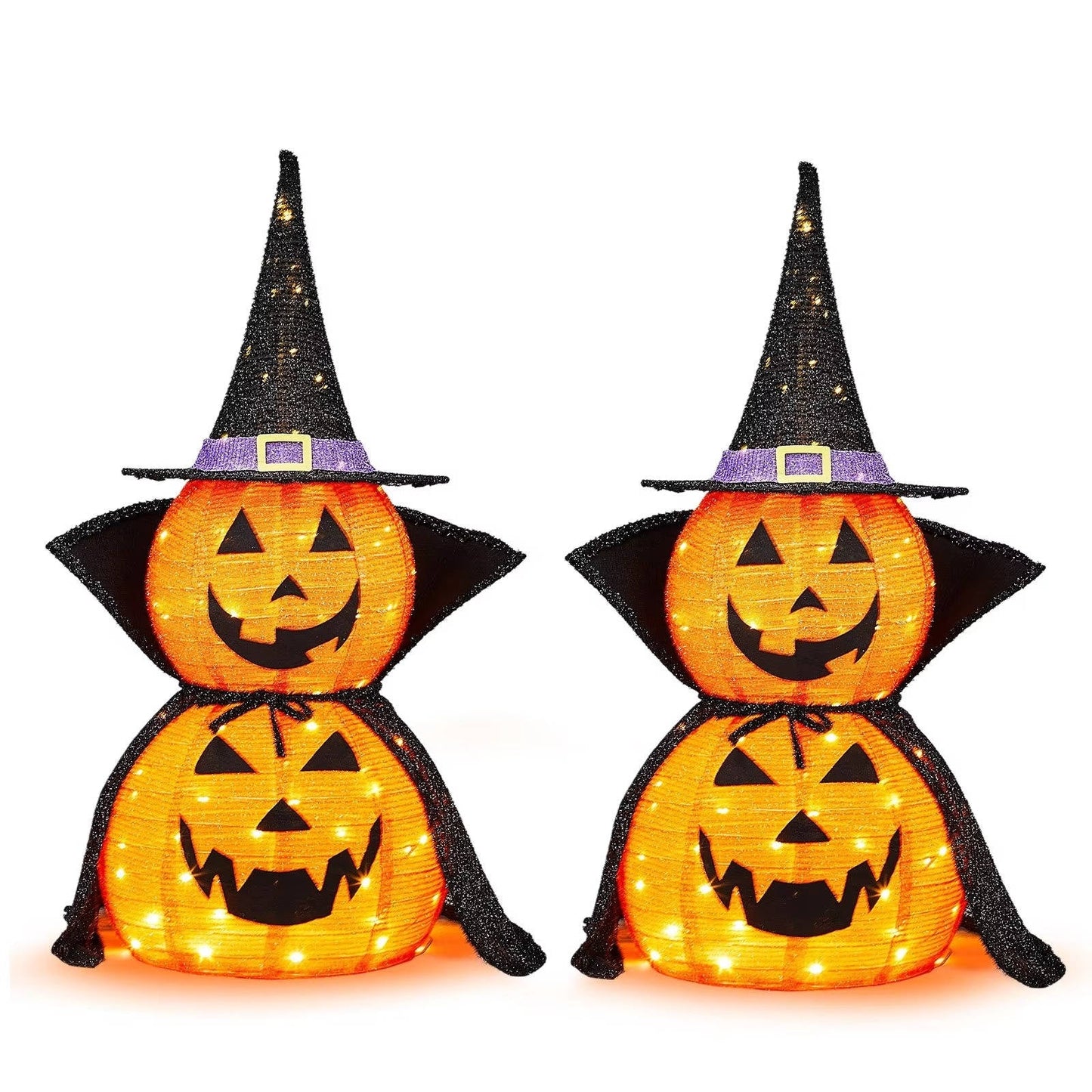 2 Pcs 3ft Halloween Collapsible Lighted In/Outdoor Pumpk...