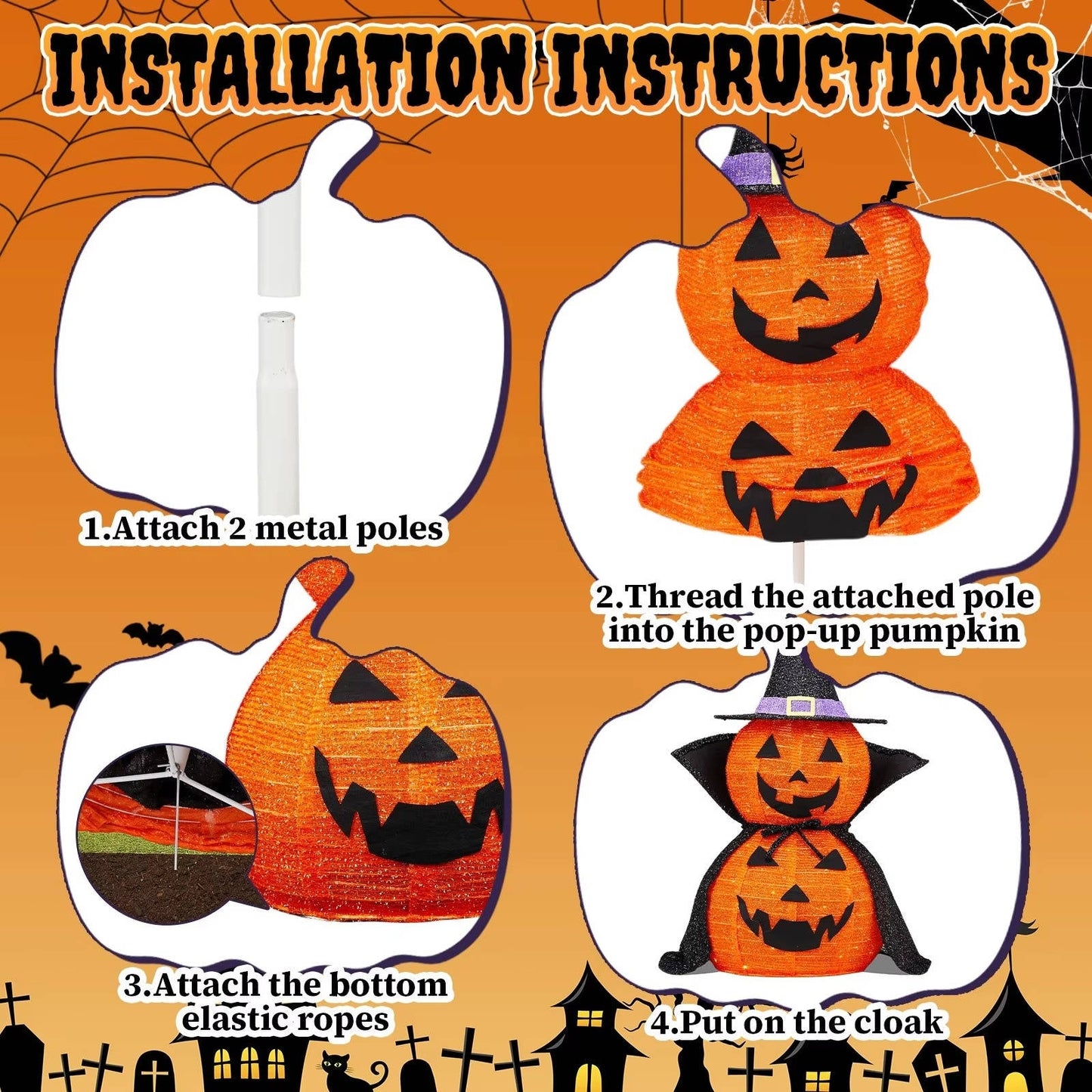 2 Pcs 3ft Halloween Collapsible Lighted In/Outdoor Pumpk...