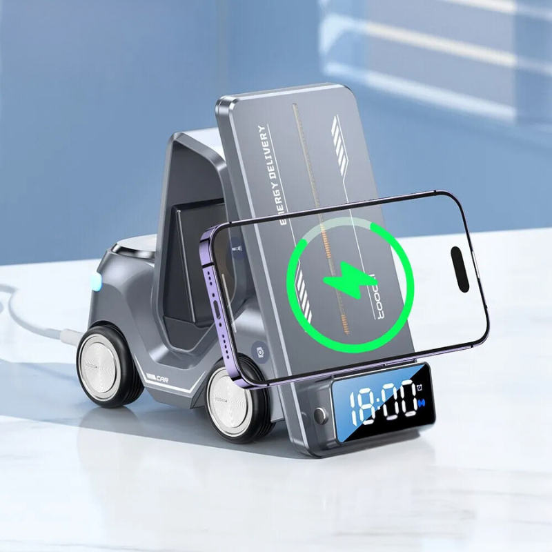 5-in-1 Forklift Design Wireless Charger with Alarm Clock...