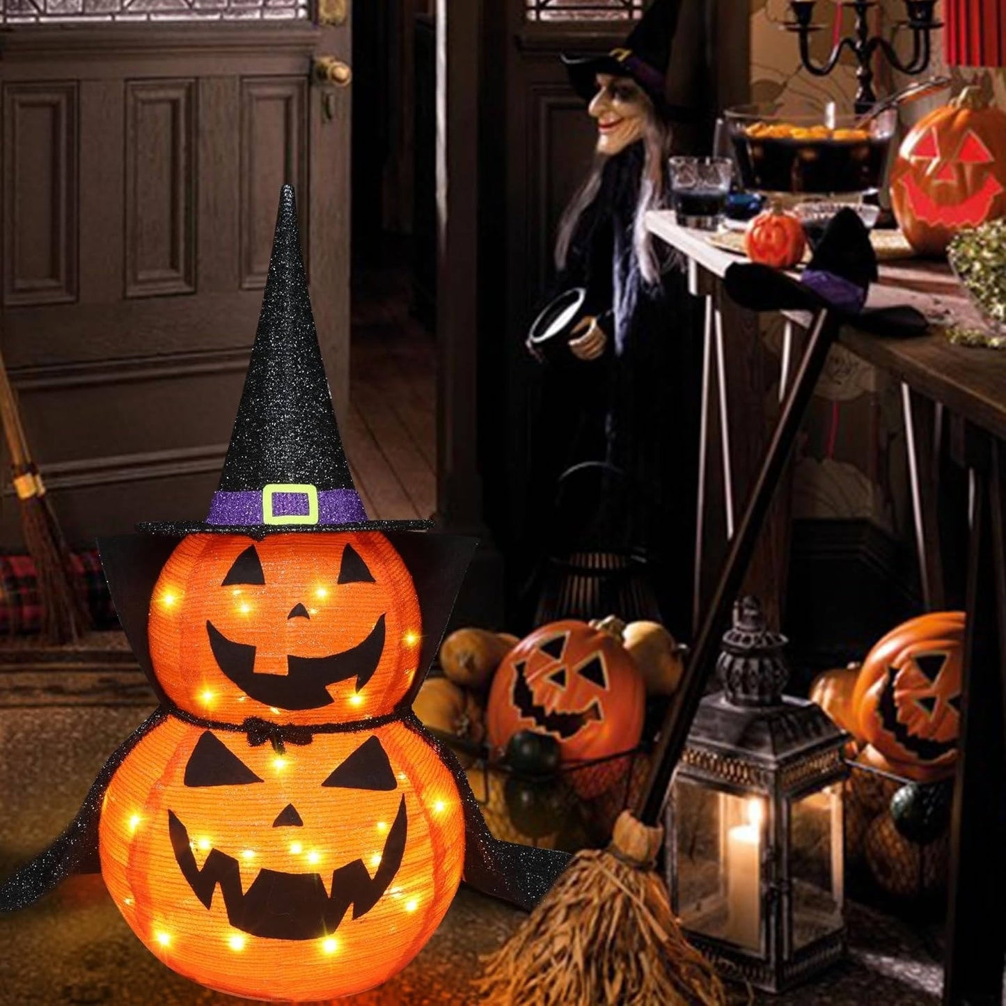 2 Pcs 3ft Halloween Collapsible Lighted In/Outdoor Pumpk...