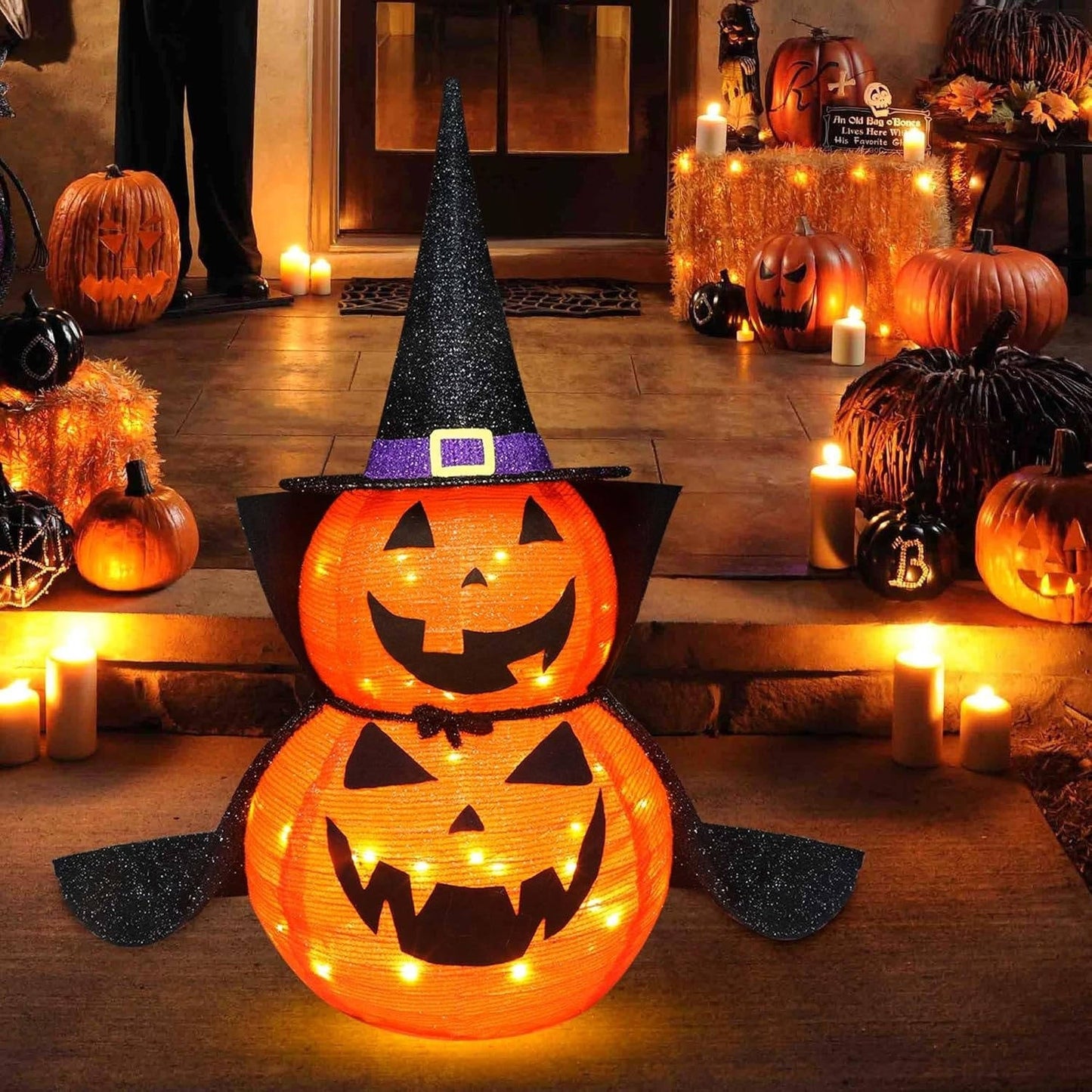 2 Pcs 3ft Halloween Collapsible Lighted In/Outdoor Pumpk...