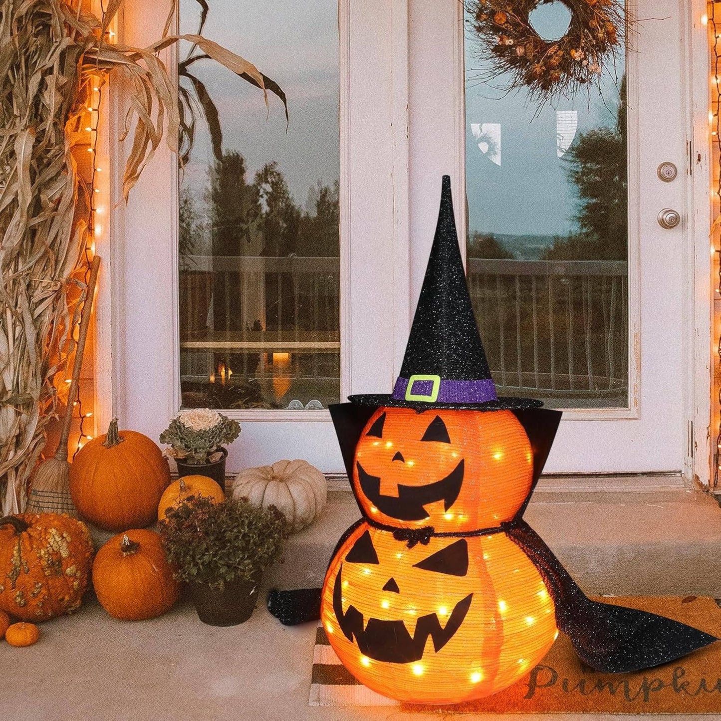 2 Pcs 3ft Halloween Collapsible Lighted In/Outdoor Pumpk...