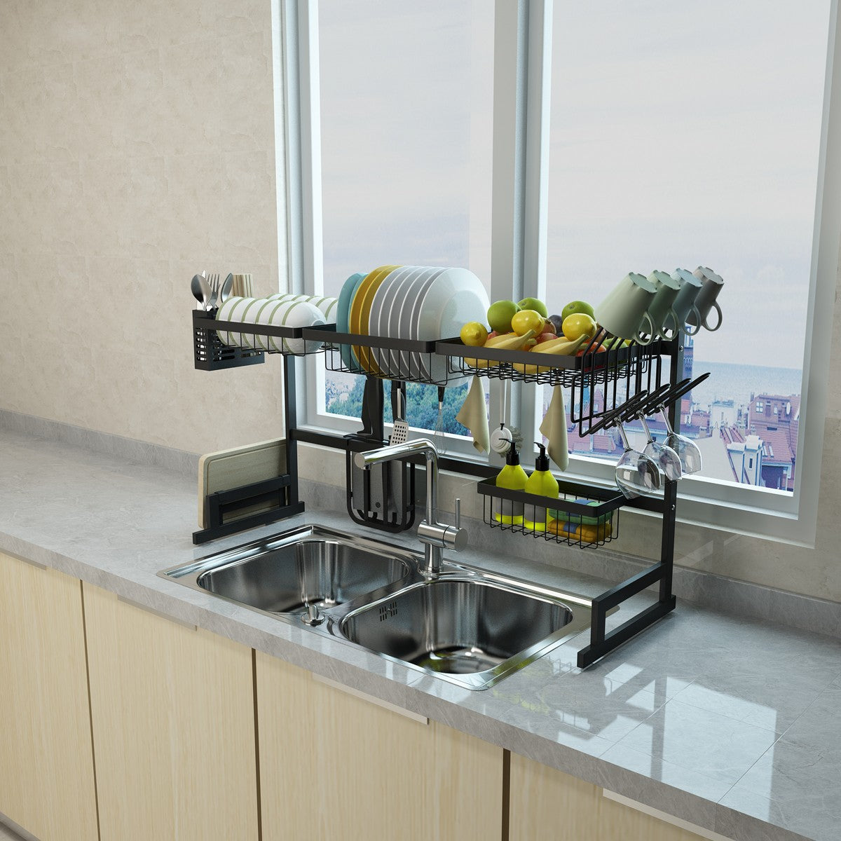 34.6" Stainless Steel Black Dish Drying Rack Over Kitche...